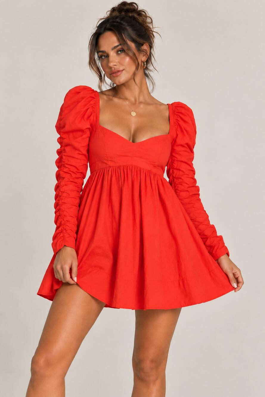 Free People Lindsay Rose Babydoll Dress M Red Puff Sleeve Cotton NWOT